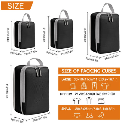 Maximize Your Travel Space with 4Pcs Large Capacity Waterproof Compression Packing Cubes - Perfect Organizers for Clothes & Essentials!